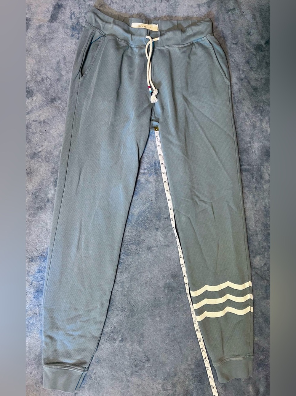 Sol Angeles 100% Cotton Light Blue Jogger Sweatpants with White Wave Stripes - Picture 1 of 6